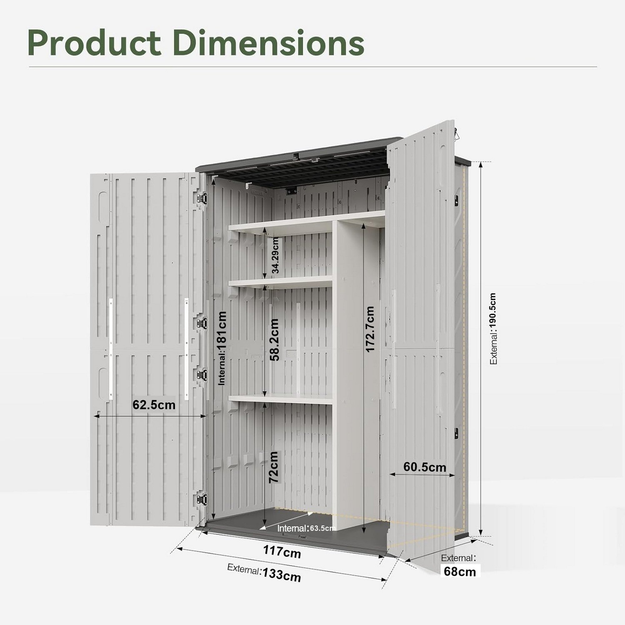 Outdoor Resin Storage Cabinet with Shelving Kit & Floor | 1.3m x 0.68m | Savvy Sheds