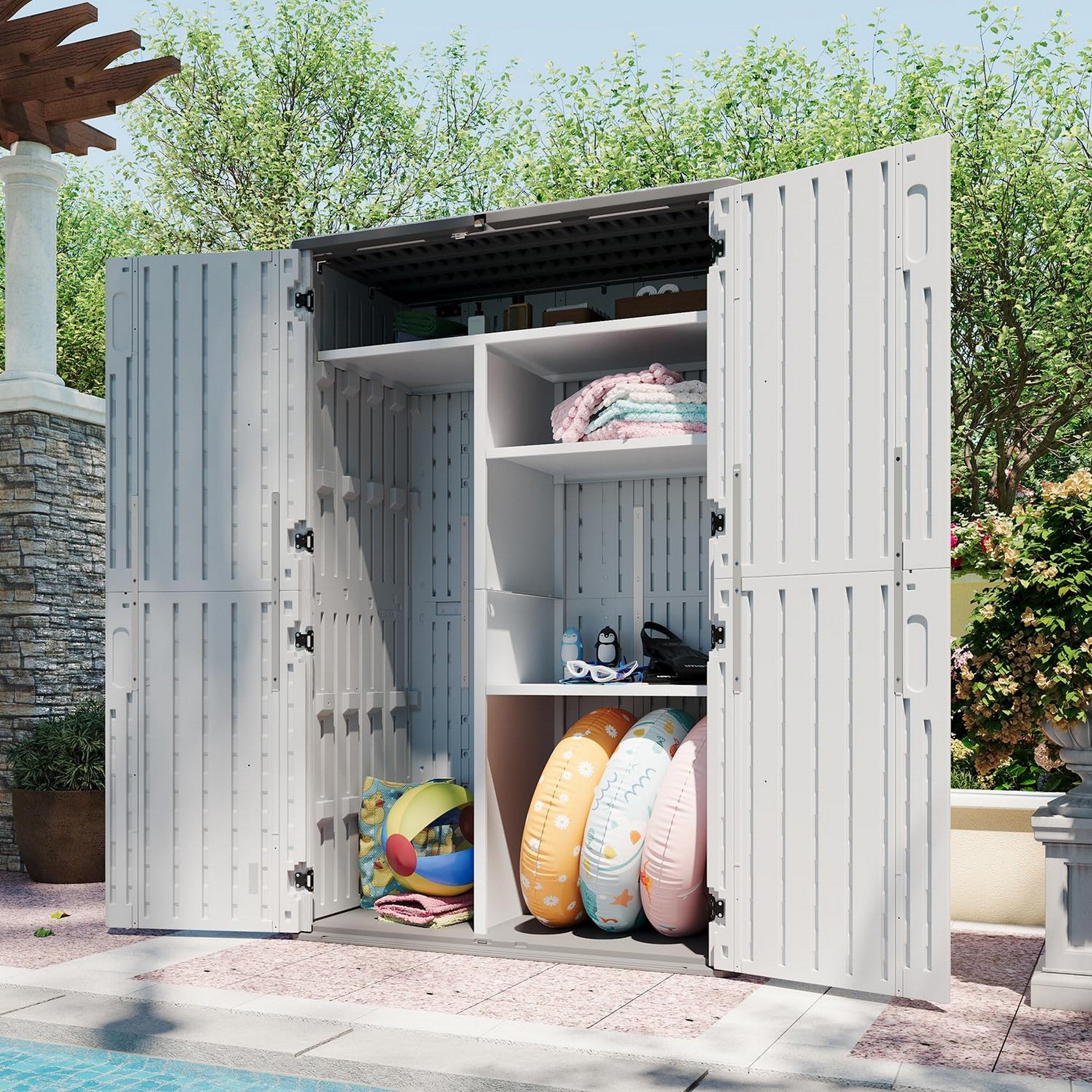 Outdoor Resin Storage Cabinet with Shelving Kit & Floor | 1.3m x 0.68m | Savvy Sheds