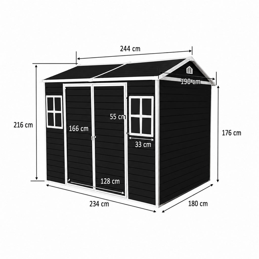 Modern & Durable Weather-Proof Storage Shed with Motion Sensing Lights | 1,8m x 2,4m (6ft x 8ft)