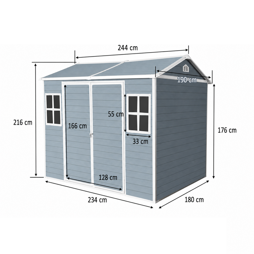 Modern & Durable Weather-Proof Storage Shed 1,8m x 2,4m (6ft x 8ft)