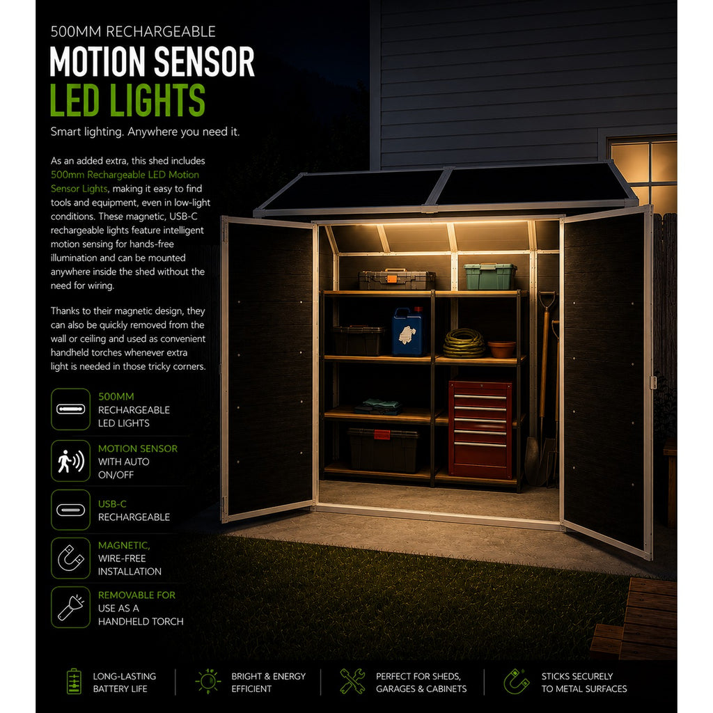 Modern & Durable Weather-Proof Storage Shed with Motion Sensing Lights | 1,8m x 2,4m (6ft x 8ft)
