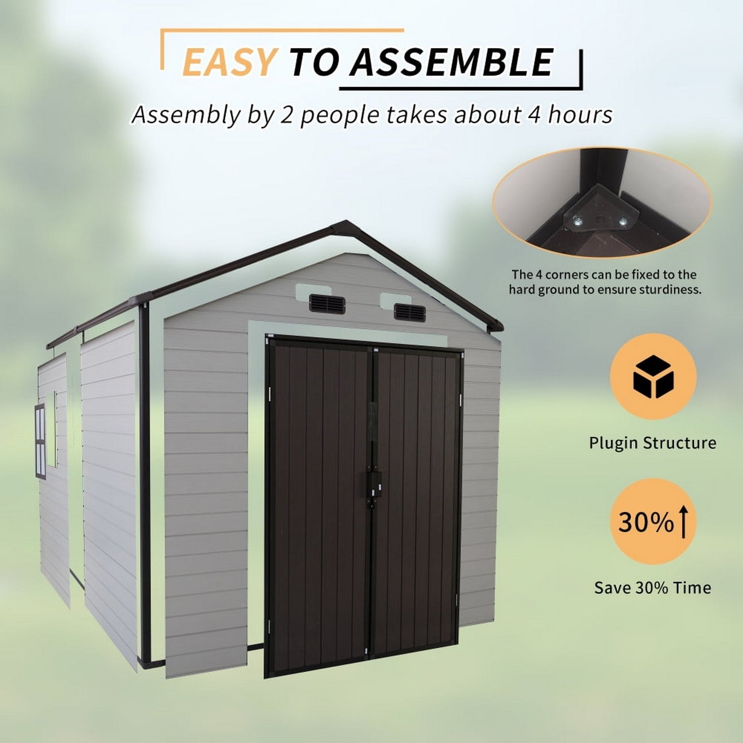 Modern & Durable Weather-Proof Storage Shed 2,4m x 2.4m (8ft x 8ft)