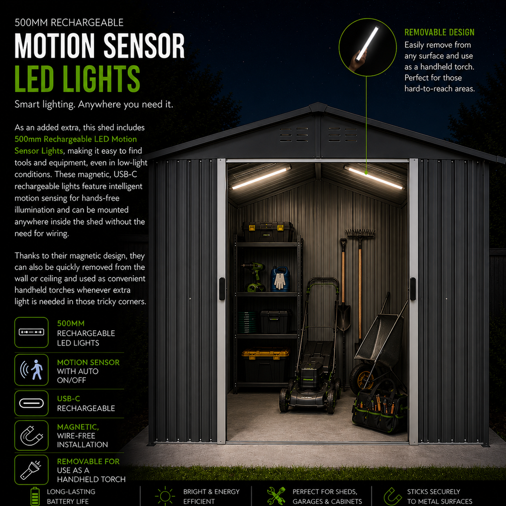 Outdoor Metal Storage Shed with Motion Sensing Lights | 3.0m x 2.4m | Savvy Sheds