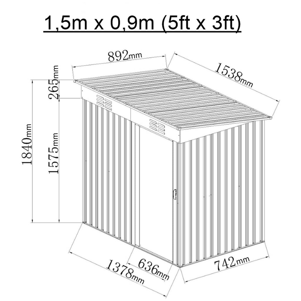 Outdoor Metal Storage Shed with Slope Roof | 1,5m x 0,9m | Savvy Sheds