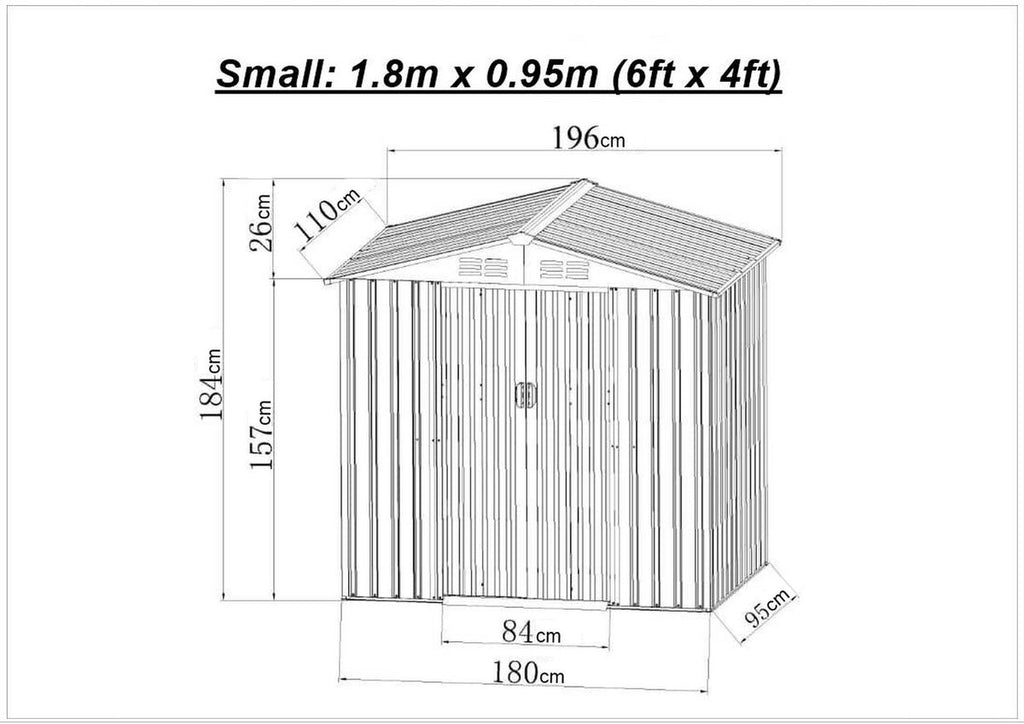 Outdoor Metal Storage Shed with Double Doors | 1.8m x 0.95m | Savvy Sheds